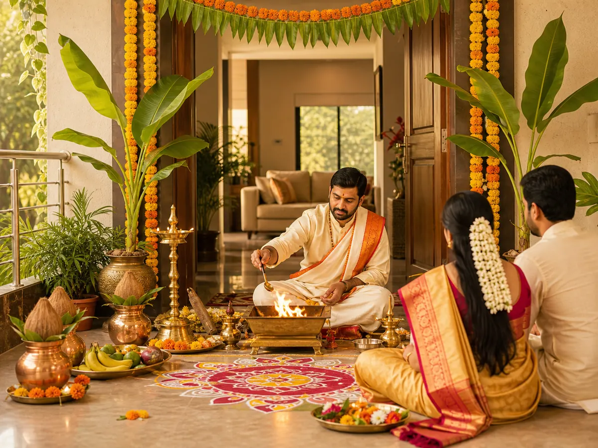 Griha Pravesh Puja Bangalore gallery - North Indian Hindi Pandit performing housewarming ceremony